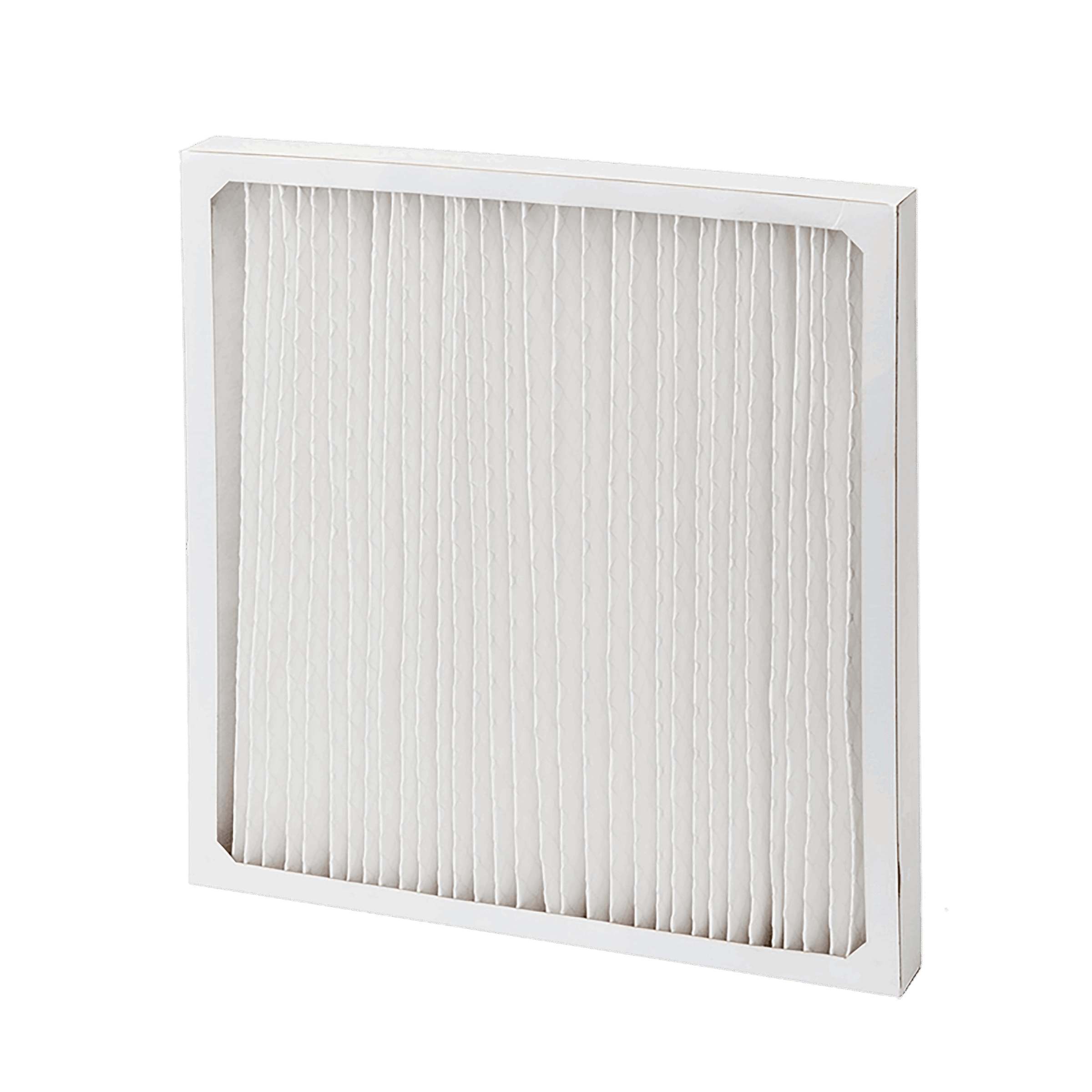 White pleated air filter with a thin frame.