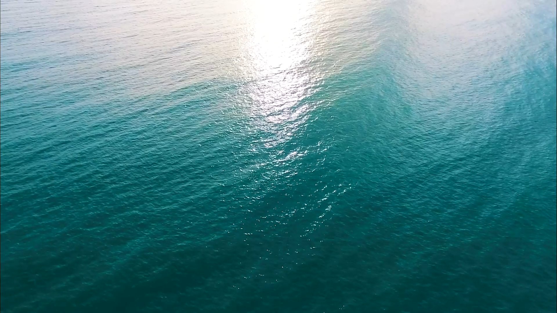 Sunlight glints on rippling turquoise ocean water.